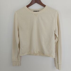 rag & bone JEAN Distressed Cropped Sweatshirt Cream XS